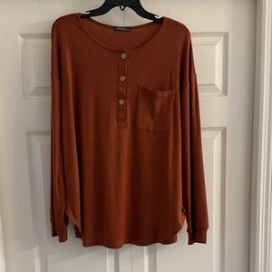 Long Sleeve Rust Burnt Orange Top with Buttons